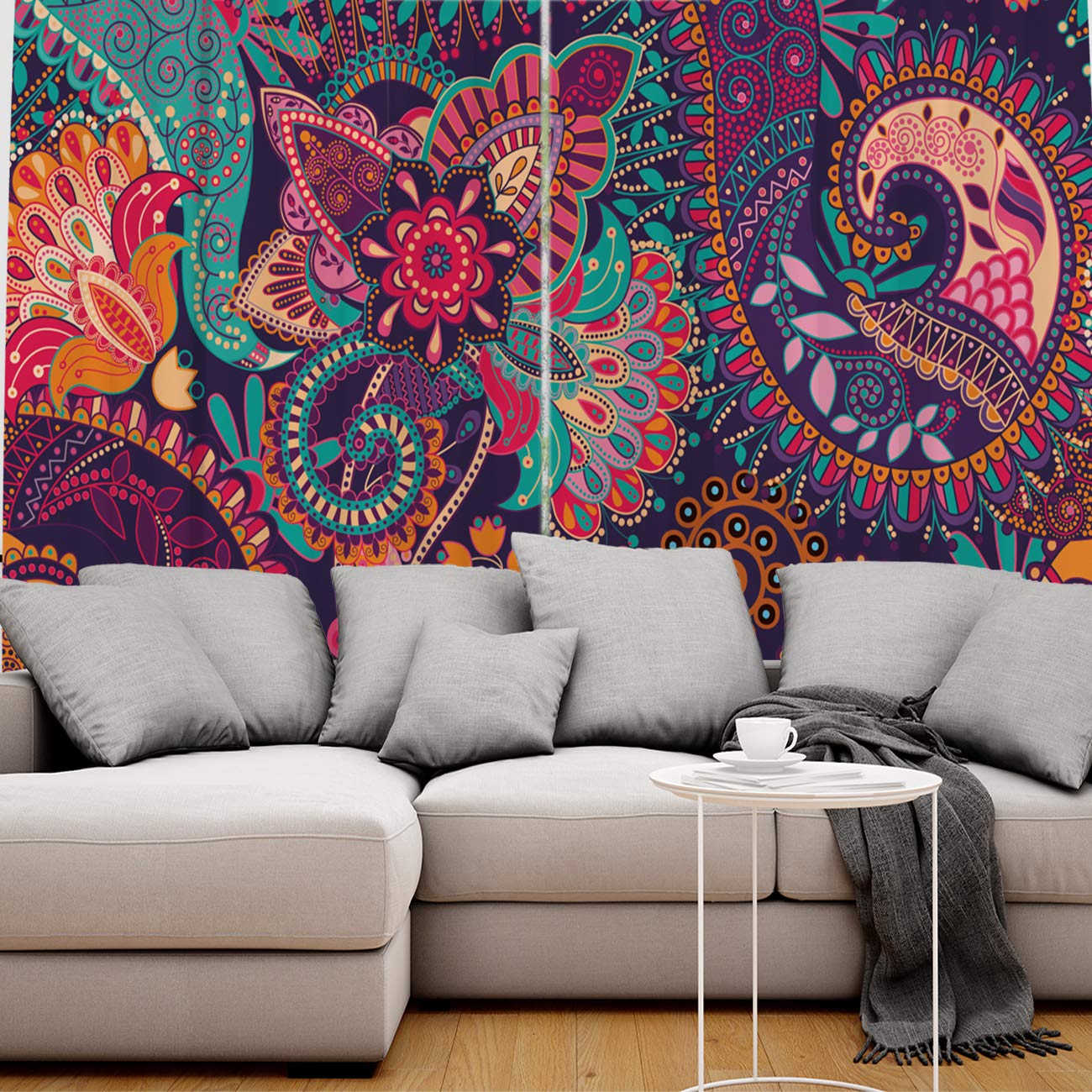 Amazon｜FortuneHouse8 遮光カーテン 断熱 インド風 ボヘミアン 曼荼羅